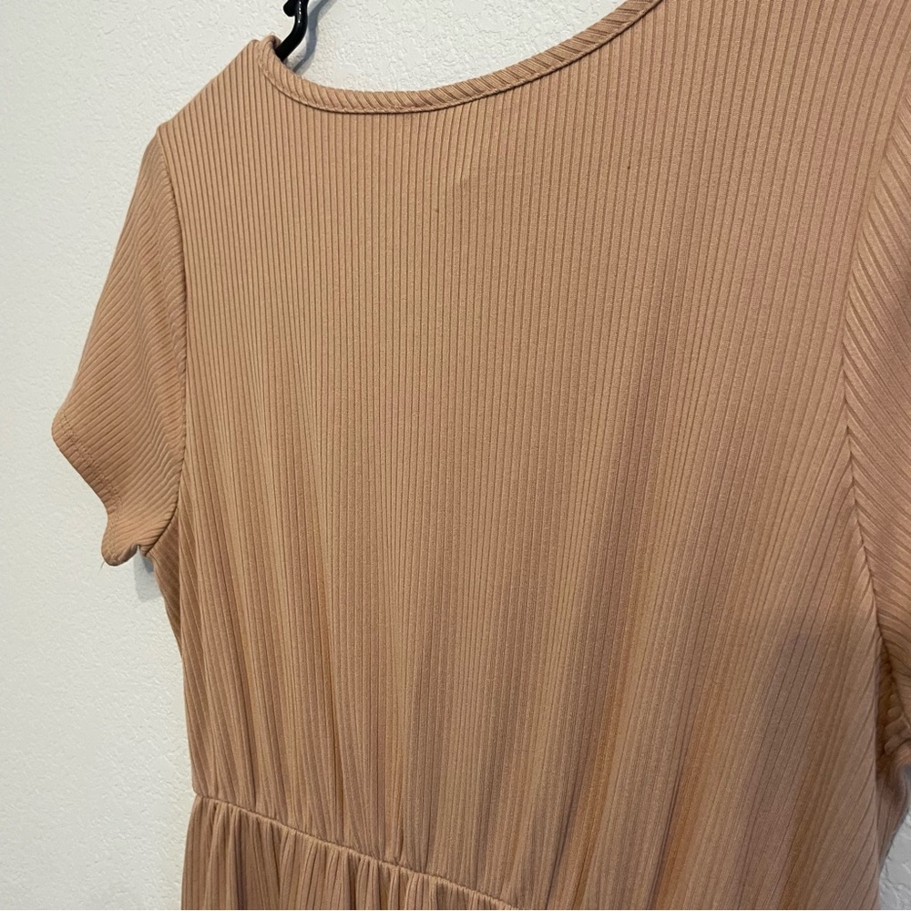 Olivia Rae Ribbed Tiered Mini Dress Large Tan Pink V-Neck Short Sleeve Casual - Picture 12 of 12